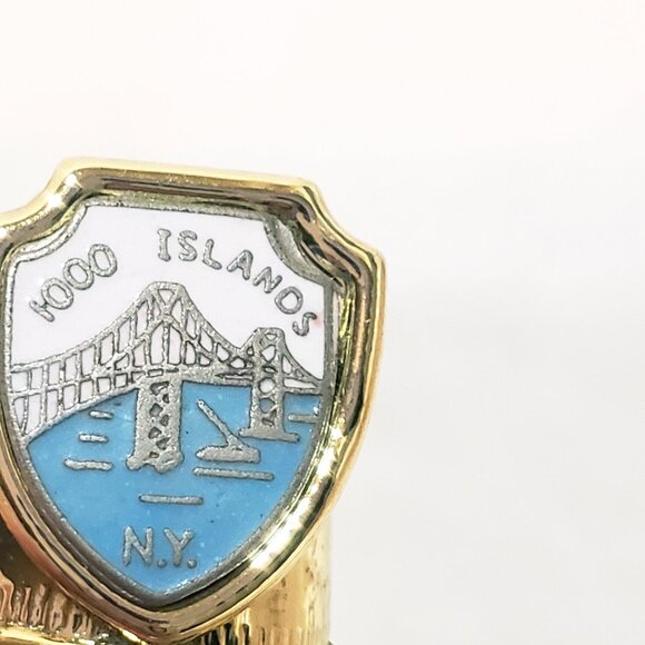 1000 Islands New York State Thimble Souvenir Metal Vintage 3/4" Gold tone - Picture 7 of 7